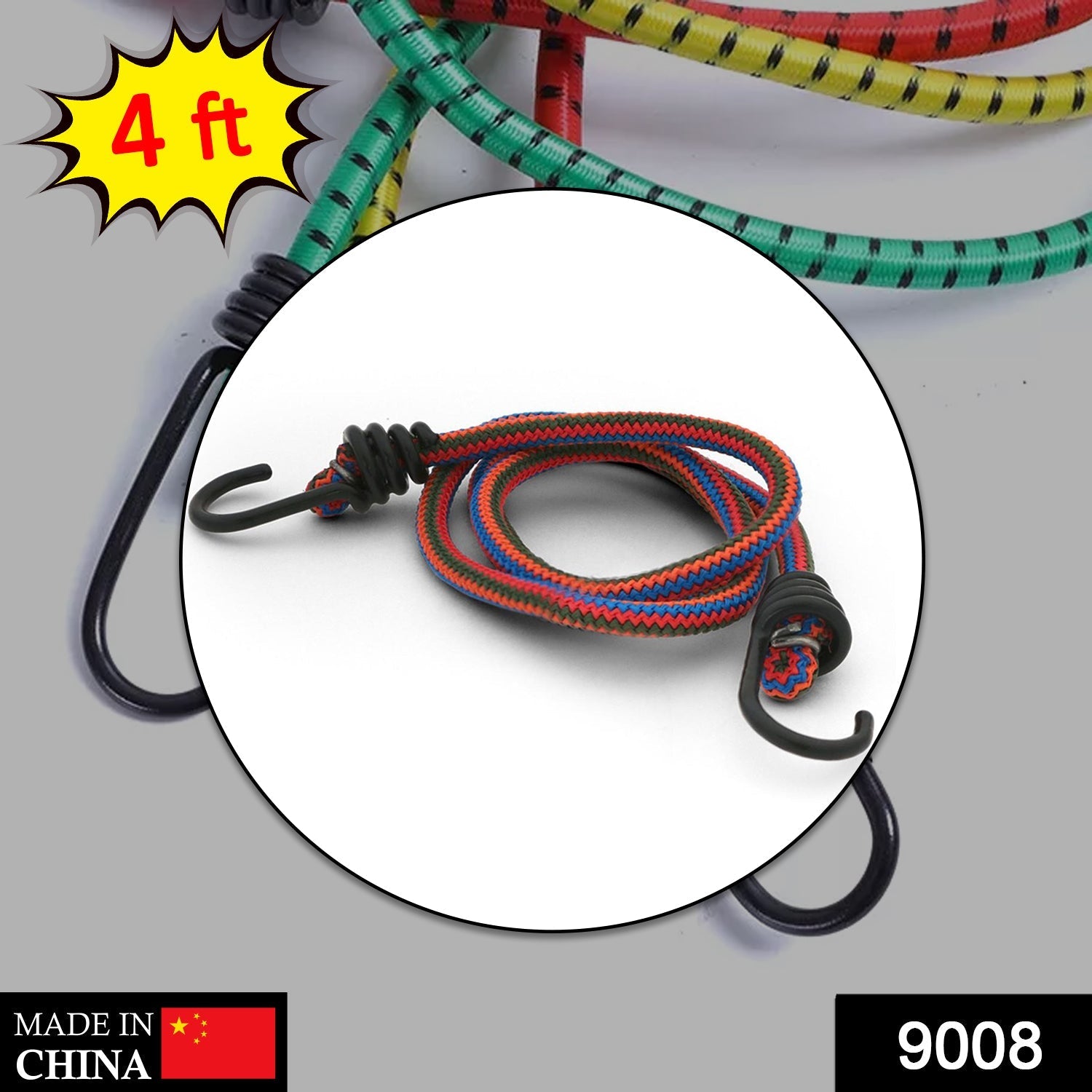 9008 Bungee Rope 4 Feet for holding and supporting things including all types of purposes. 9008 Bungee Rope 4 Feet for holding and supporting things including all types of purposes.